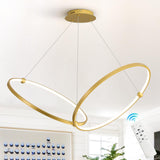 Gold Modern Chandelier Remote Control 2-Ring LED Chandelier Dimmable Pendant