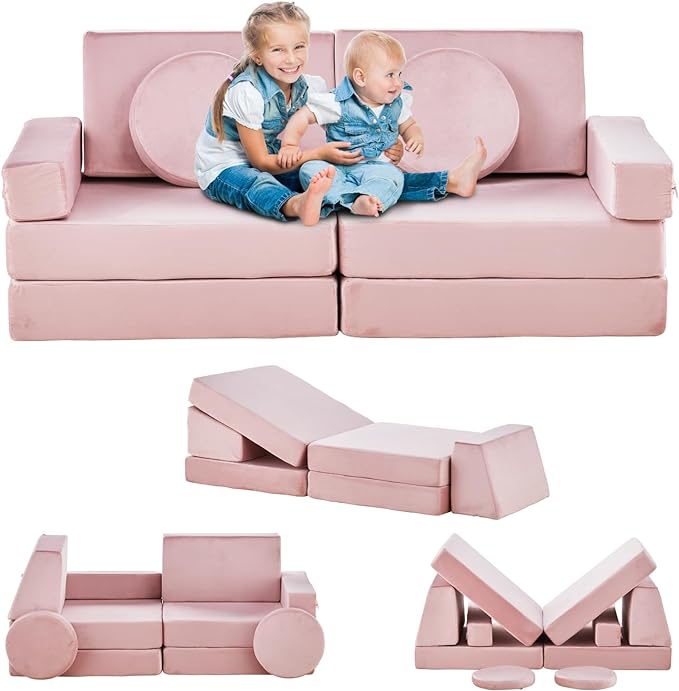 Kids Couch 10pcs Modular Kids Play Couch Set, Kids Couch Building Fort