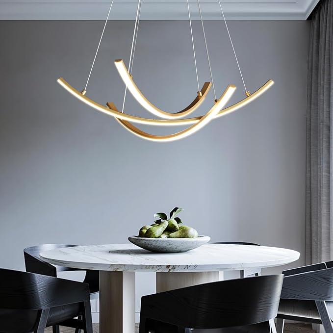 Led Modern Pendant Light with Remote Control, 3 Linear Lights led Chandelier