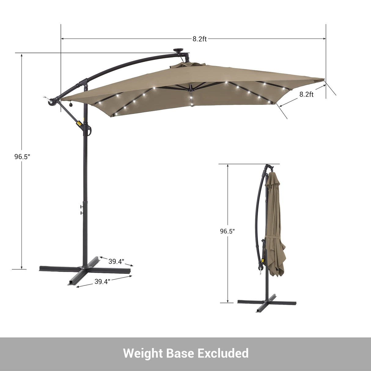 Solar Offset Hanging Market Patio Umbrella, rectangle patio umbrella, Steel Pole