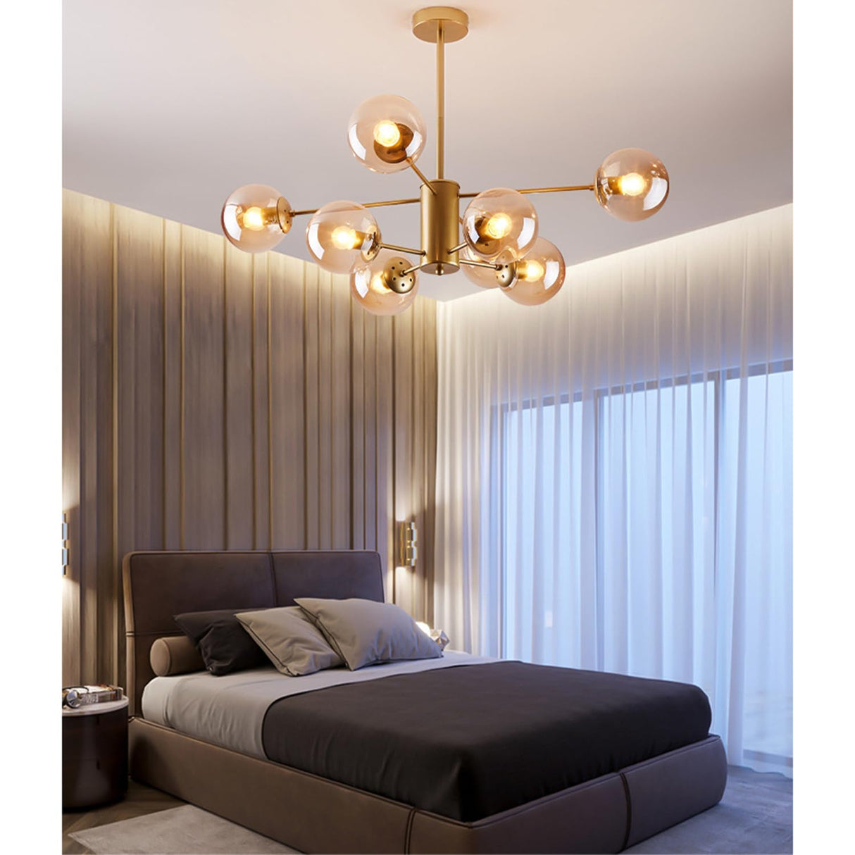 Glass Globe Chandelier Mid Century Modern Pendant Lights Black Ceiling Hanging Light