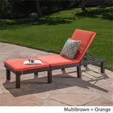 Outdoor Wicker Chaise Lounge with Water Resistant Cushion, Multibrown / Orange