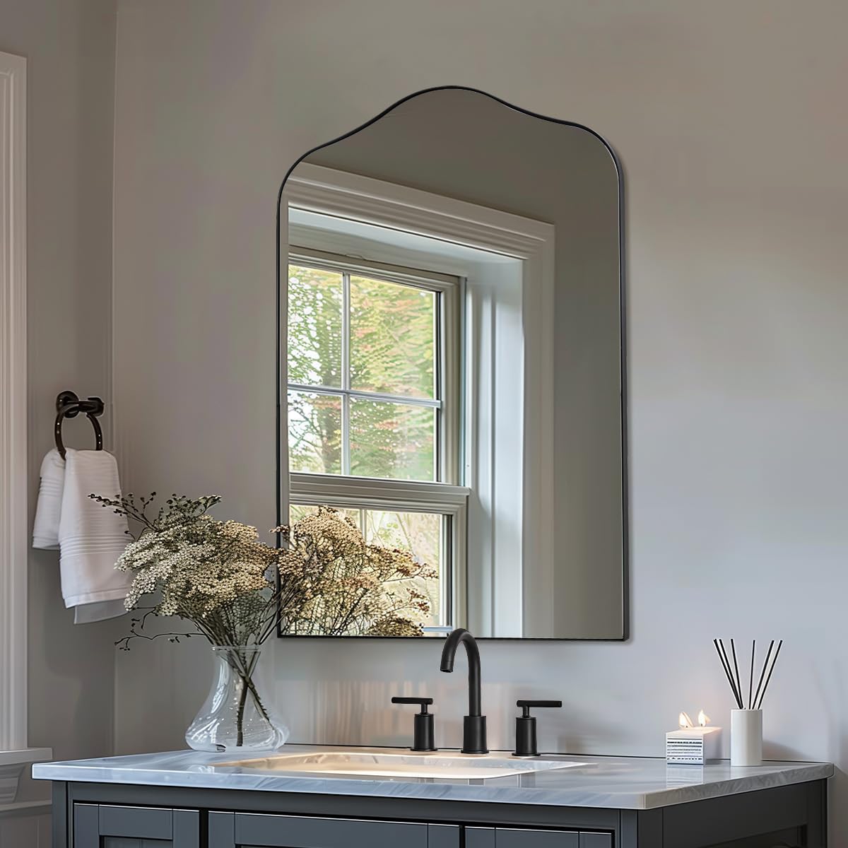 Irregular Wall Mirror, 22x35 Matte Black Asymmetrical Mirror with Metal Frame