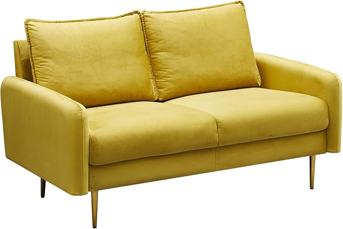 Velvet Loveseat Modern Sofa Tufted Couch with Metal Legs for Living Room, Bedroom