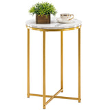 Round End Table, Faux Marble Sofa Table, Accent Side Table with Metal Frame, Modern