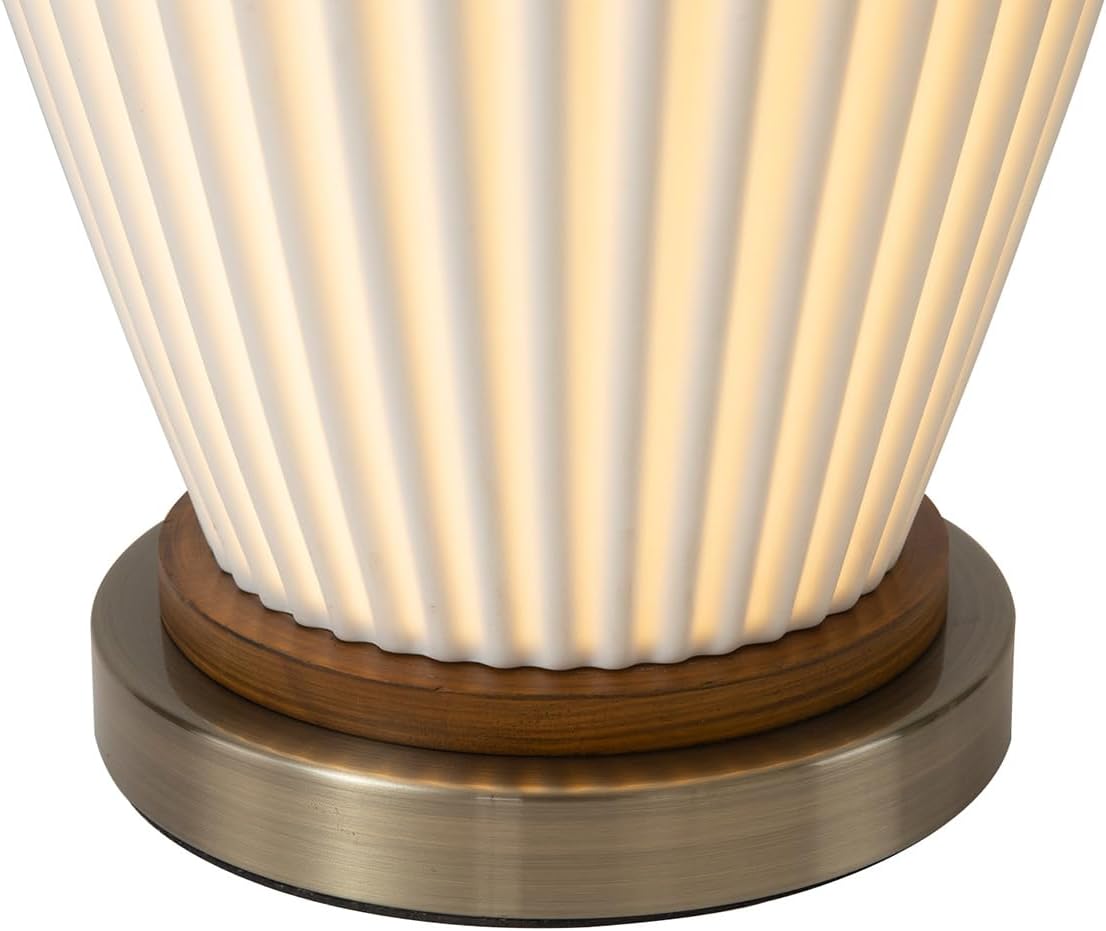 Bone Porcelain Table Lamp with Nightlight - 28", Weathered Brass and Walnut, 4-Way