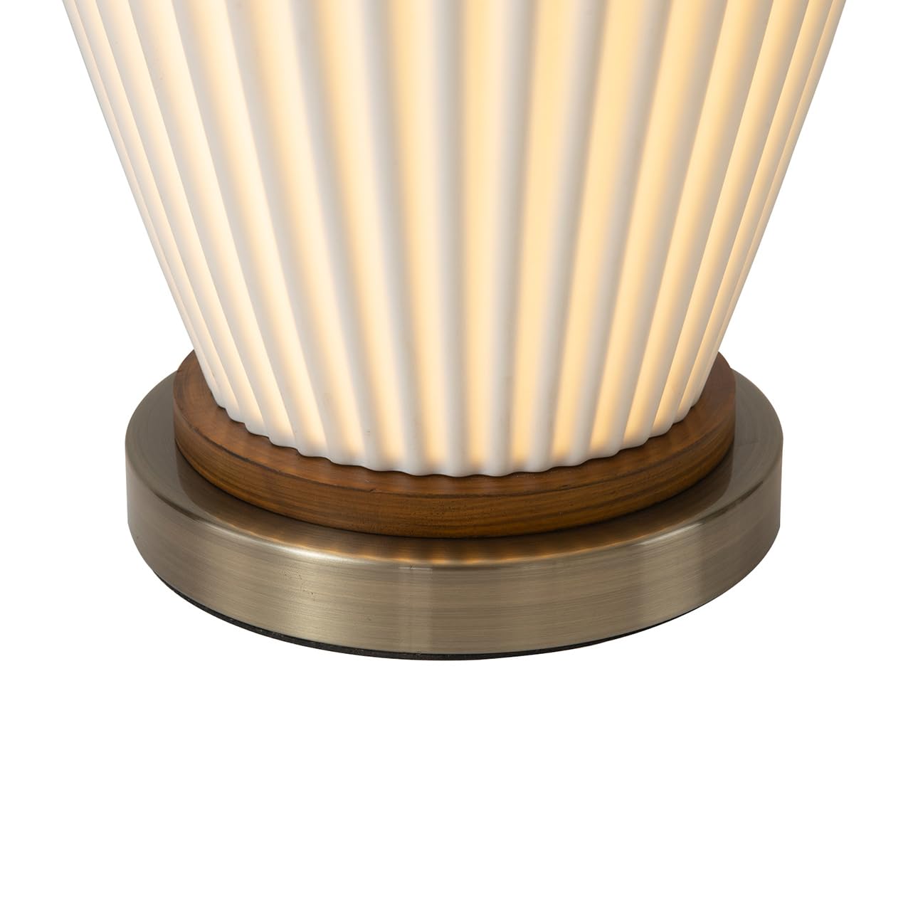 Bone Porcelain Table Lamp with Nightlight - 28", Weathered Brass and Walnut, 4-Way
