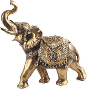 9.5" H Brass Thai Elephant with Trunk Up Statue Feng Shui Decoration Religious