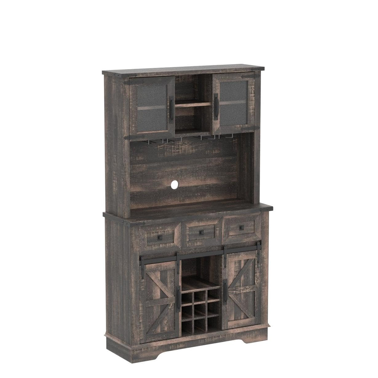 72" Farmhosue Bar Cabinet with Sliding Barn Door, Large Kitchen Buffet