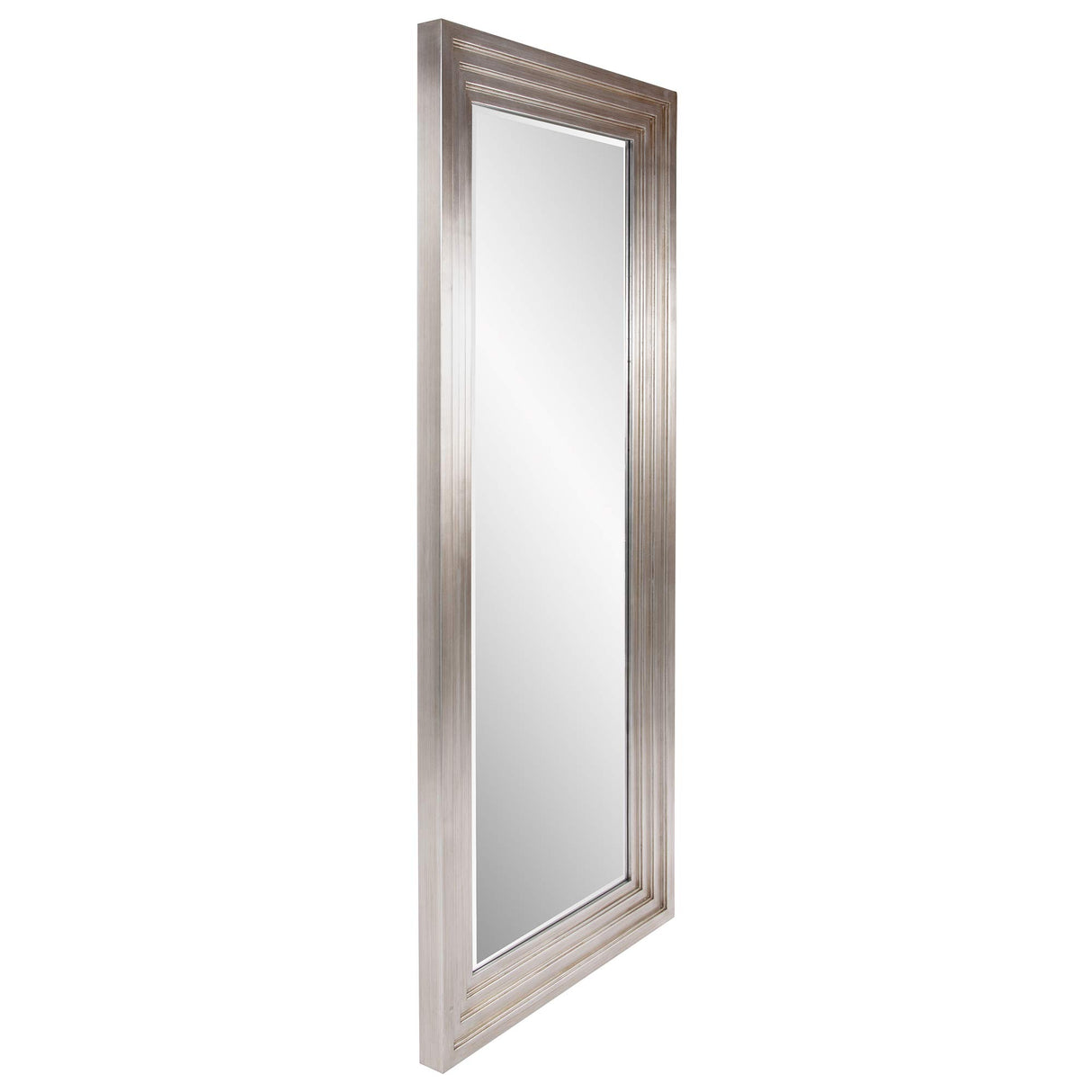 Bright Silver Leaf Tall Delano Mirror, Large Self Standing Full Length Rectangular Mirror