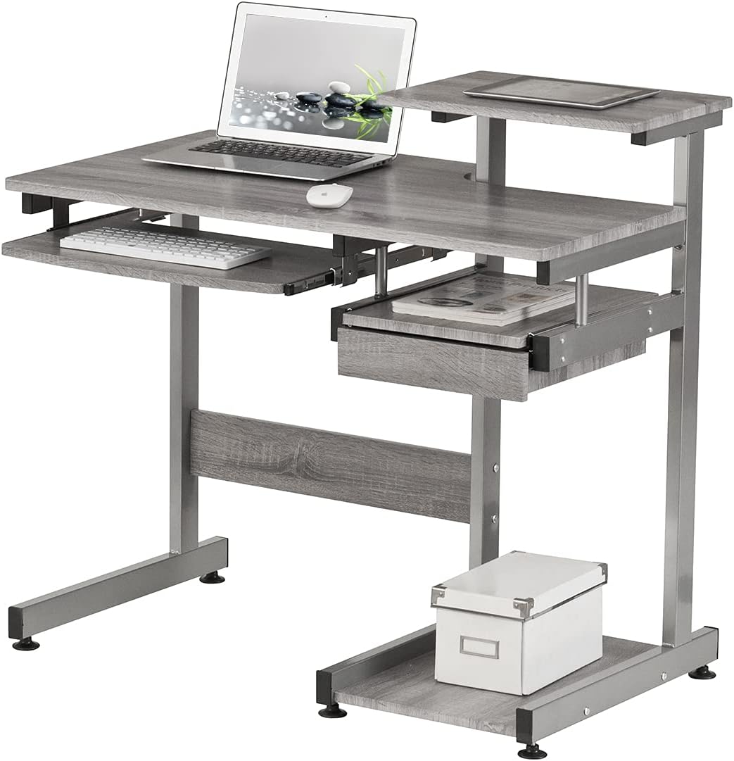 Complete Computer Workstation Desk, Gray, 37.75" W x 22" D x 35" H,Grey