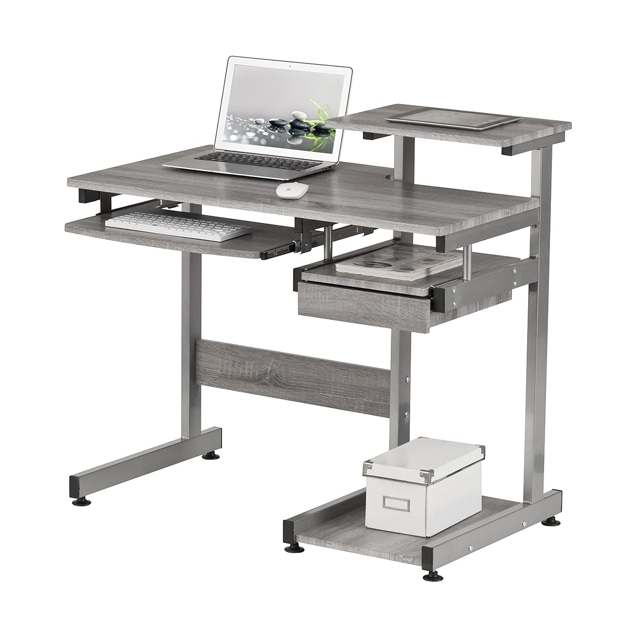 Complete Computer Workstation Desk, Gray, 37.75" W x 22" D x 35" H,Grey