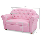 Couch, 2 in 1 Princess Double Seat Children's Sofa w/PU Leather Surface, Toddler Armrest Chair for Bedroom, Kids Room, Mini Sofa for Kids Loveseat Baby Girls Birthday