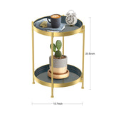 Round Side Table,Gold Metal 2 Tier Tray Metal End Table for Sofa Living Room Tea Table