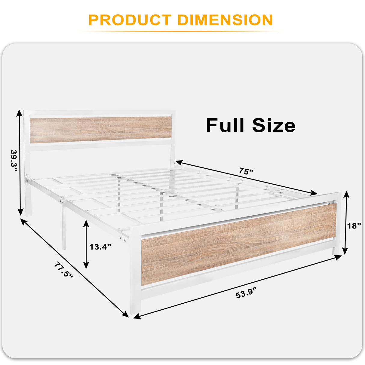 Bed Frame with Industrial Wooden Headboard and Footboard Strong Metal Support Frame