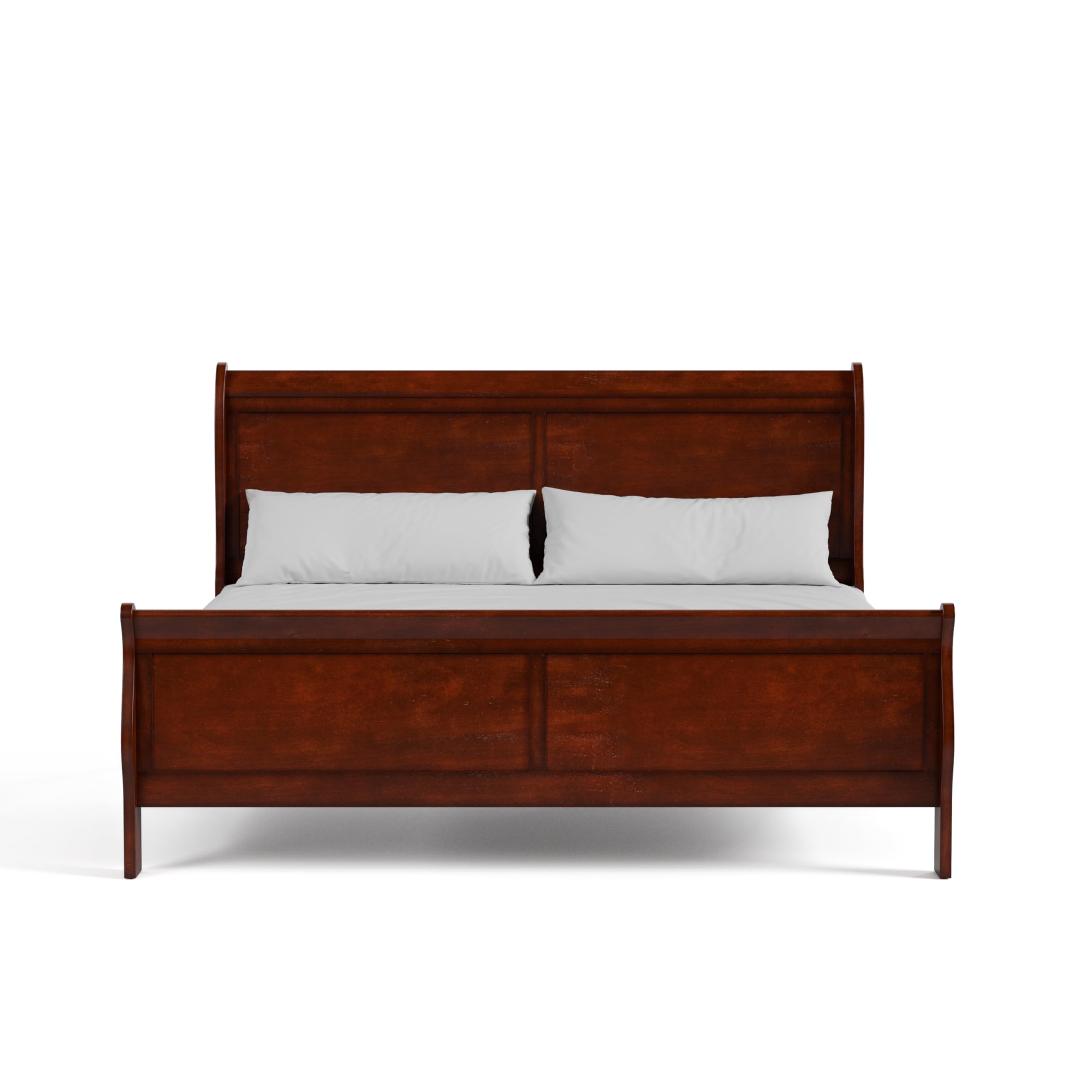 Traditional Cherry Wood King Bed Frame with Sleigh Headboard