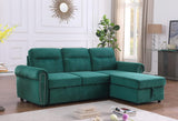 Ashton Green Velvet Fabric Reversible Sleeper Sectional Sofa Chaise