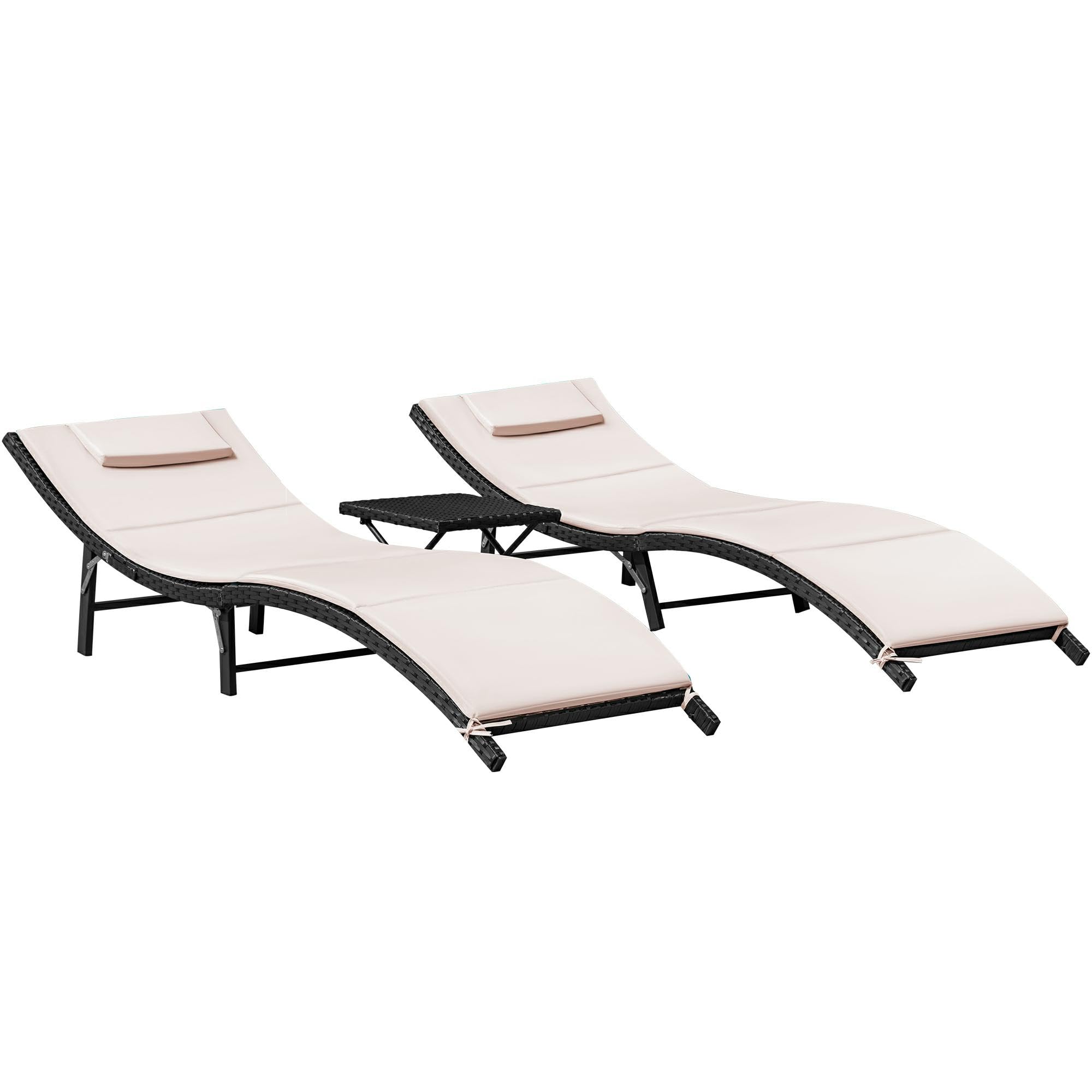 Patio Chaise Lounge with Cushions Unadjustable Modern Outdoor Furniture Set PE