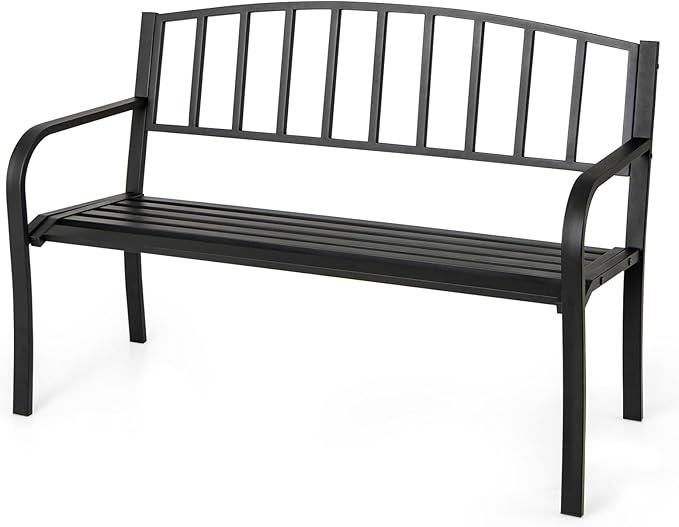 Outdoor Bench, 50” Patio Garden Bench with Steel Frame