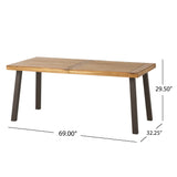 Della Acacia Wood Dining Table, Natural Stained with Rustic Metal,