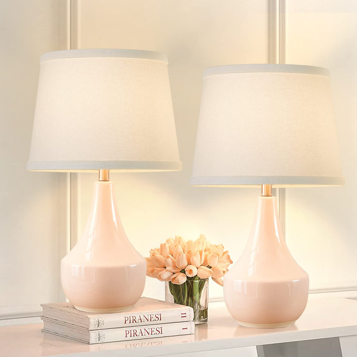 Table Lamp Set of 2, 18.63” Ceramic Table Lamp Classic Beside Lamps Nightstand