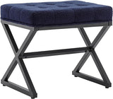 Modern Upholstered Tufted Stool, Lambswool Foot Rest Ottoman with Metal X Leg