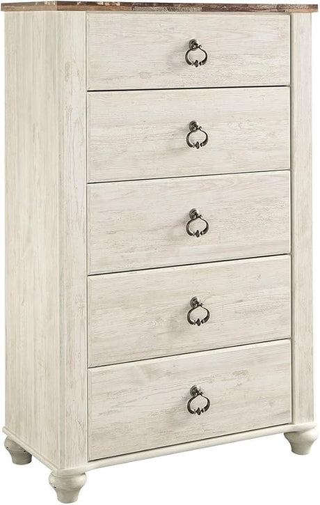 Willowton 5 Drawer Chest of Drawers, Two-tone Brown and Whitewash