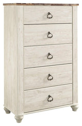 Willowton 5 Drawer Chest of Drawers, Two-tone Brown and Whitewash