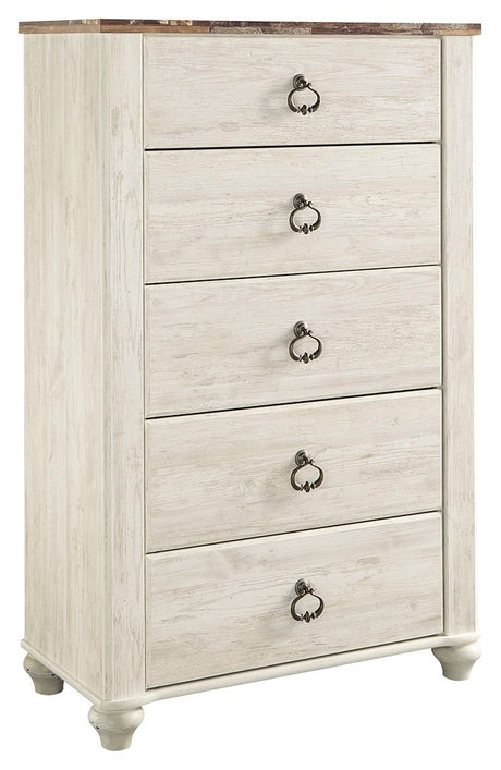 Willowton 5 Drawer Chest of Drawers, Two-tone Brown and Whitewash