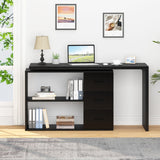 Black L Shaped Desk with Drawers Shelves, 360 Rotating Home Office Desk