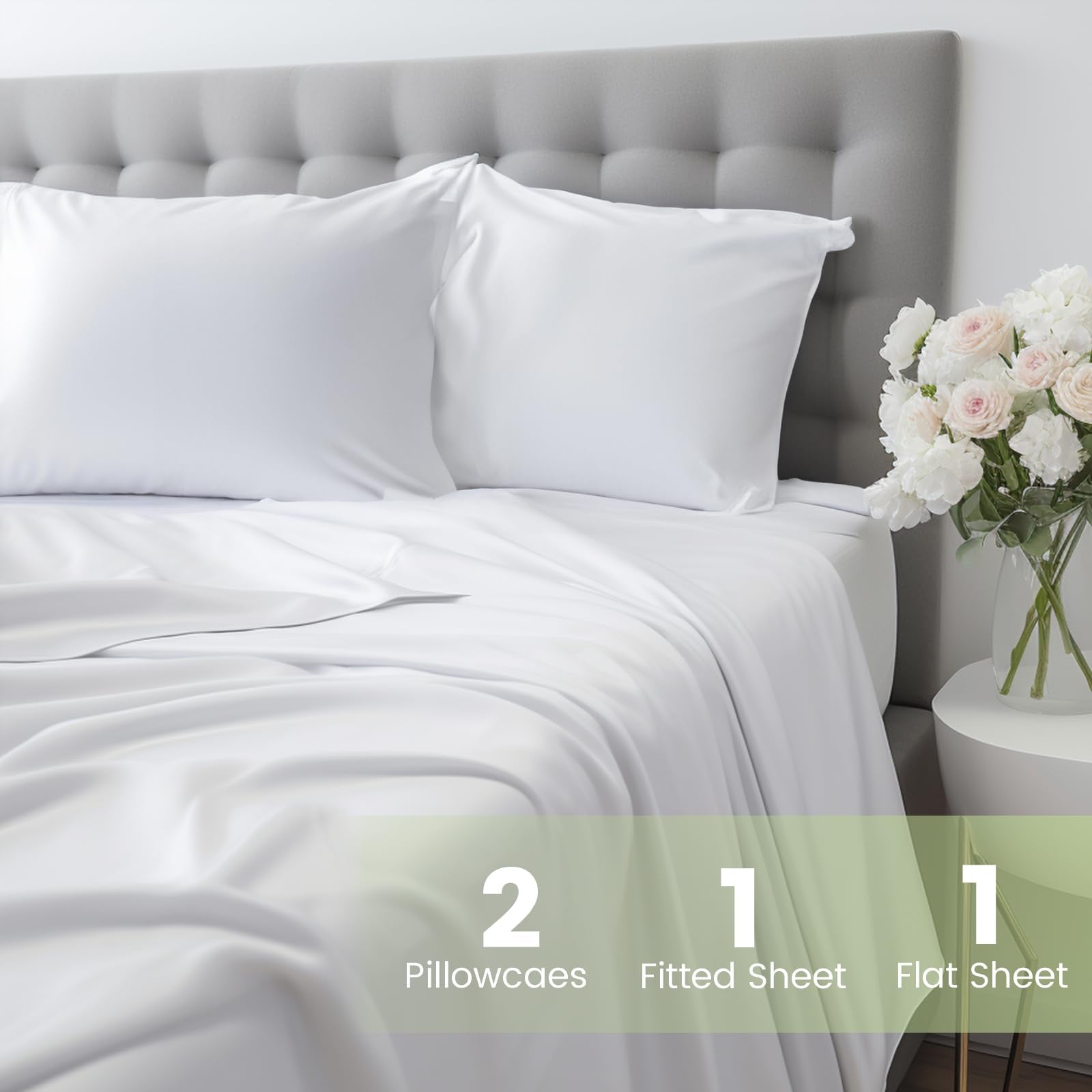 Bamboo Sheets Queen Size Bed Sheets 4-Pcs Set - 100% Organic Bamboo Viscose 400