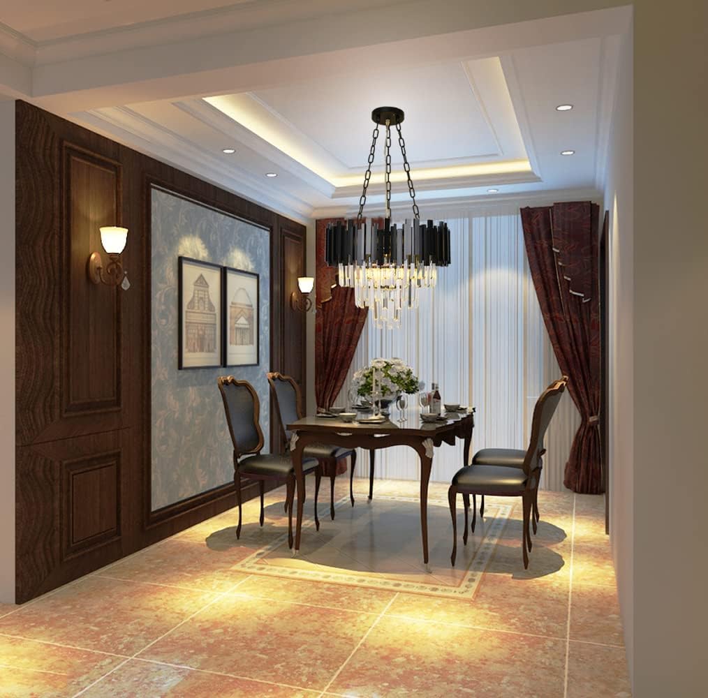 Crystal Chandeliers Light Fixtures Black Round Raindrop Crystal Pendant Light Ceiling