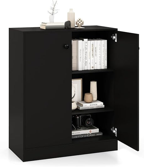 2-Door Storage Cabinet, Modern Floor Cabinet with 3-Tier Shelf