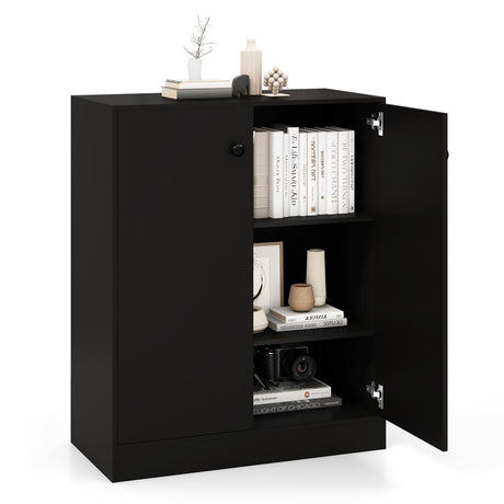 2-Door Storage Cabinet, Modern Floor Cabinet with 3-Tier Shelf