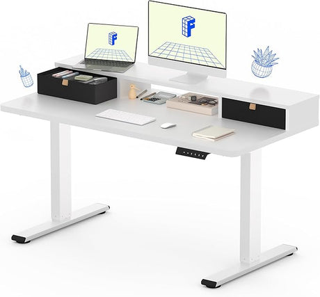 Electric Standing Desk with Drawer, Solid One-Piece Adjustable Height Desk with Storage