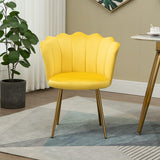 Velvet Upholstered Small Accent Chair, Elegant Vanity Chair with Seashell Back & Golden