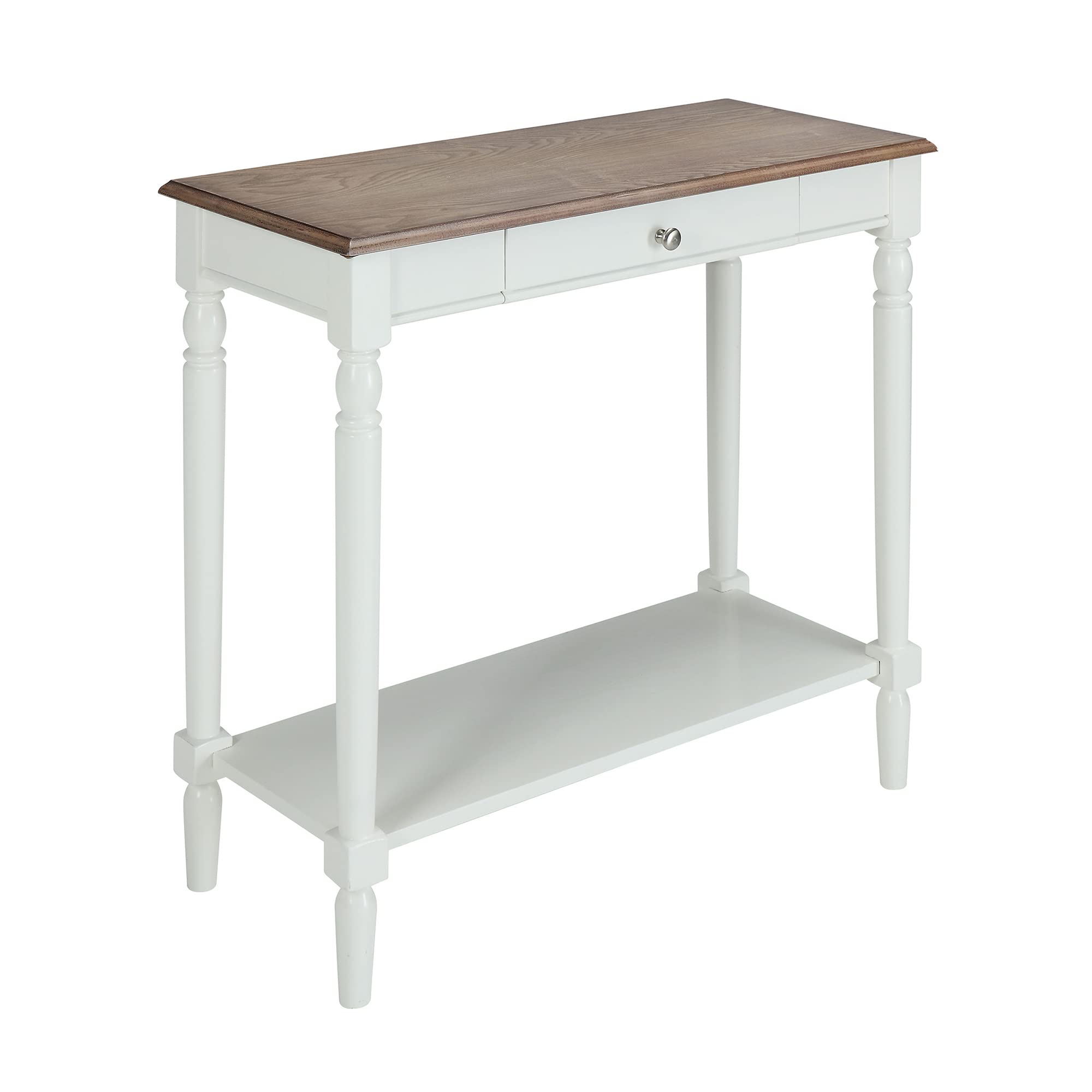 French Country 1 Drawer Hall Table with Shelf, Driftwood/White