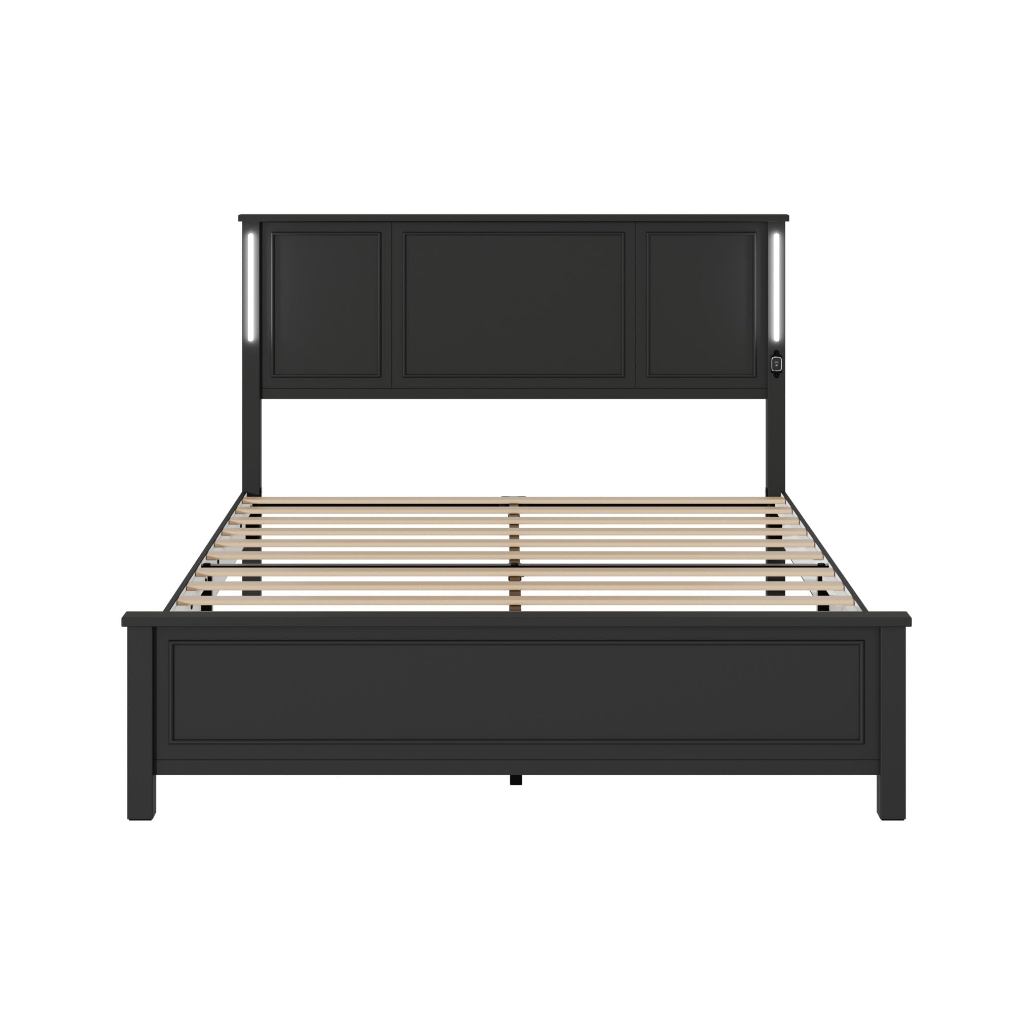 Wooden Bed Frame Queen Size with Headboard, Farmhouse Platform Bedframe