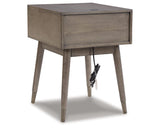 Paulrich Mid Century Accent Table with USB Ports, Grayish Brown