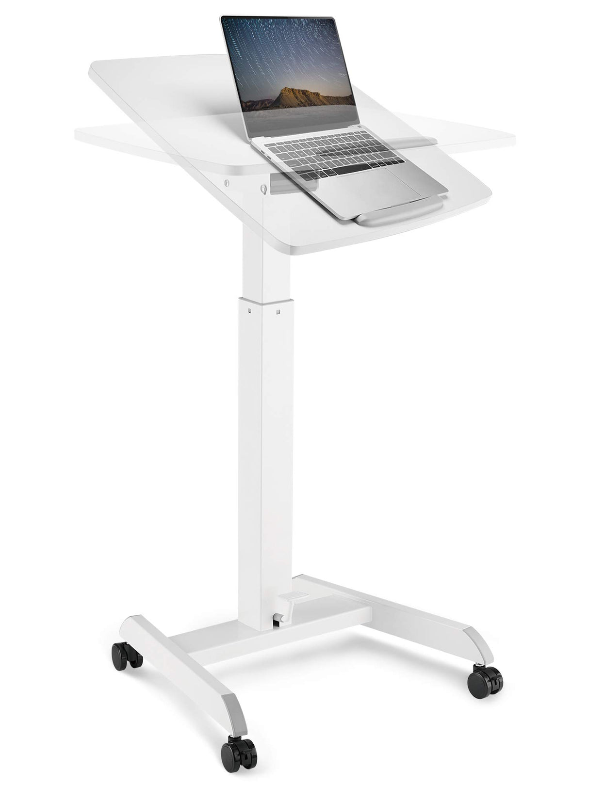 Mobile Podium - Pneumatic Standing Desk with 30 Degree Tilting Top, Adjustable Podium