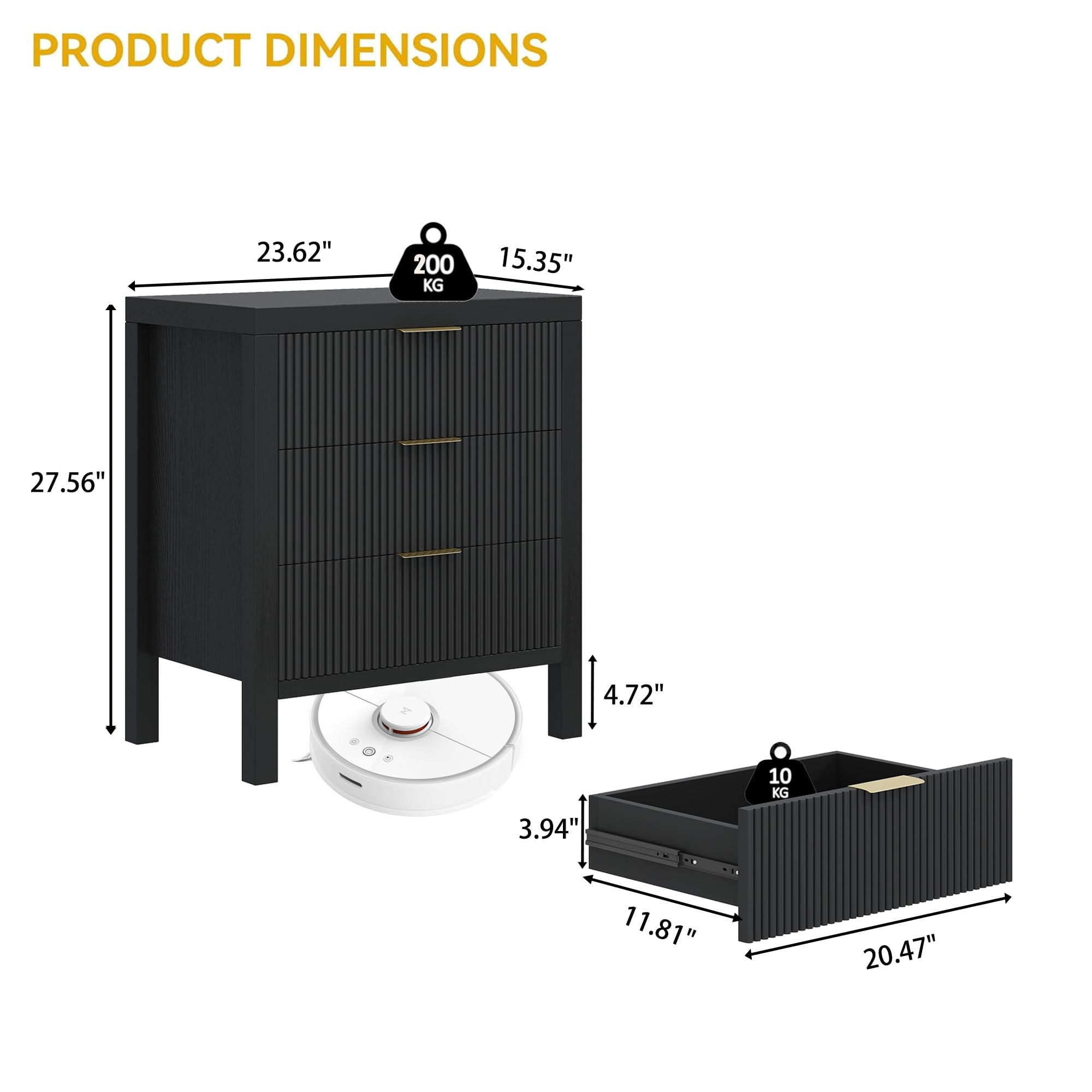 End Table with Storage, Wooden Farmhouse Nightstands with 3 Drawers
