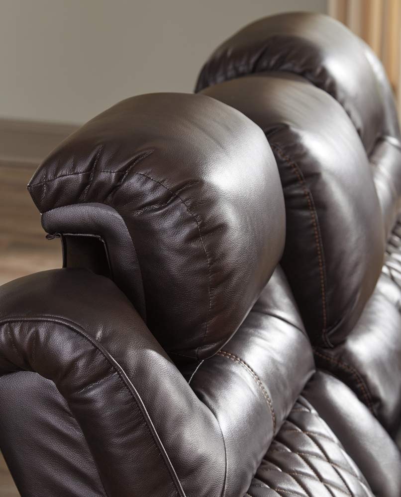 Warnerton Faux Leather Power Reclining Sofa with Adjustable Headrest, Brown