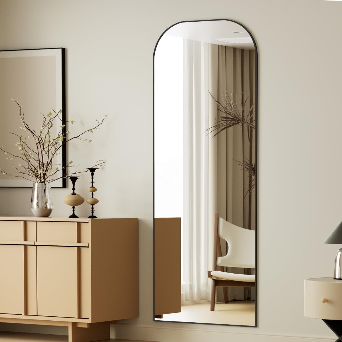 Full Length Mirror, 56"x21" Mirror Full Length with Stand, Black Wall Full Body Mirror,