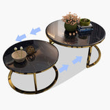 WASHLA Set of 2 Stackable Round Coffee Table/Side Table Metal Golden Frame & Marble Desktop End Tables Office Living Room Bedroom Balcony Accent Home Decor