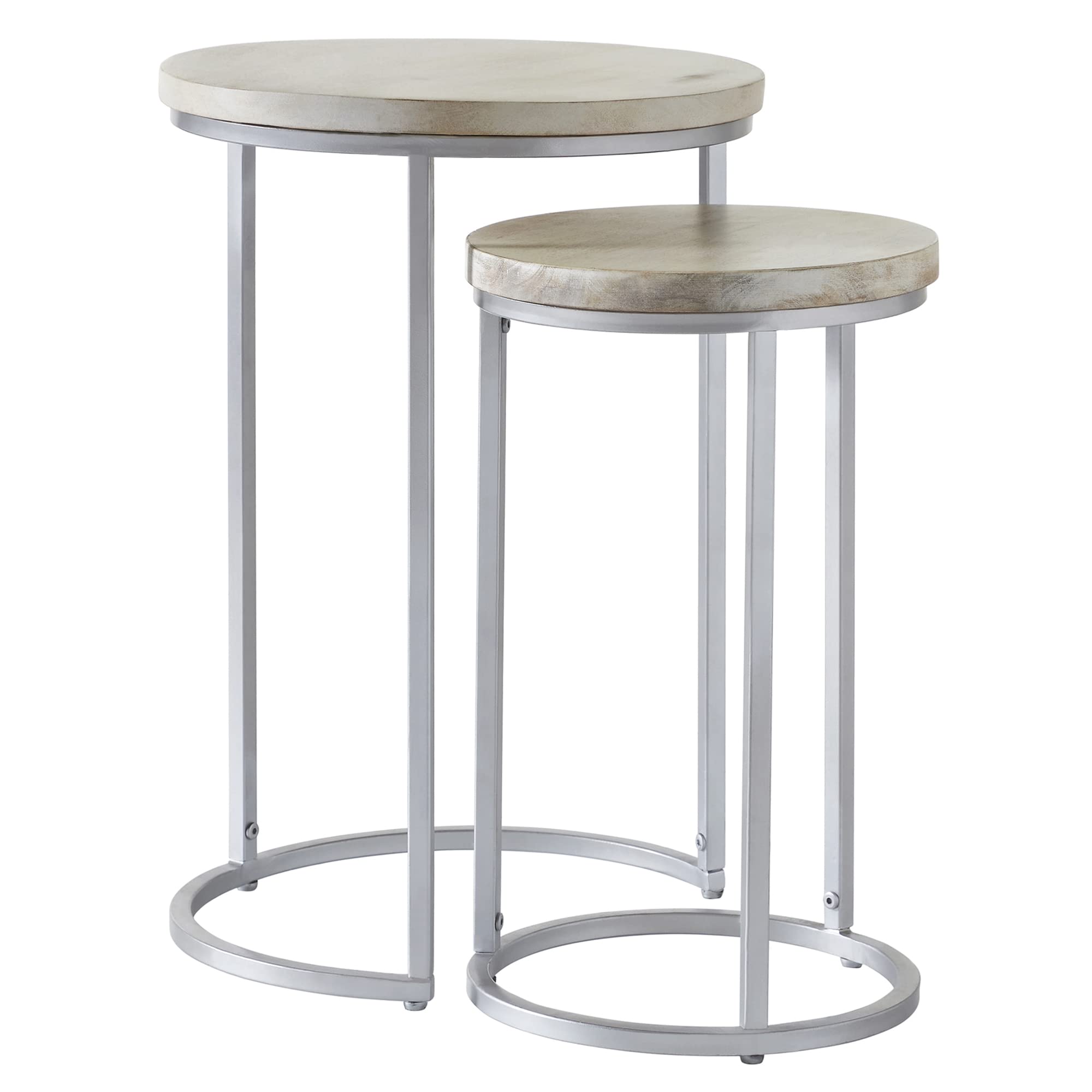 Natural and Silver Isla Nesting End Table 2-Piece Set, Side Table, Night Stand