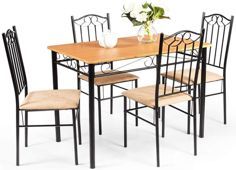 5-Piece Dining Table Set, Rectangular Dining Table with 4 Cushioned Chairs