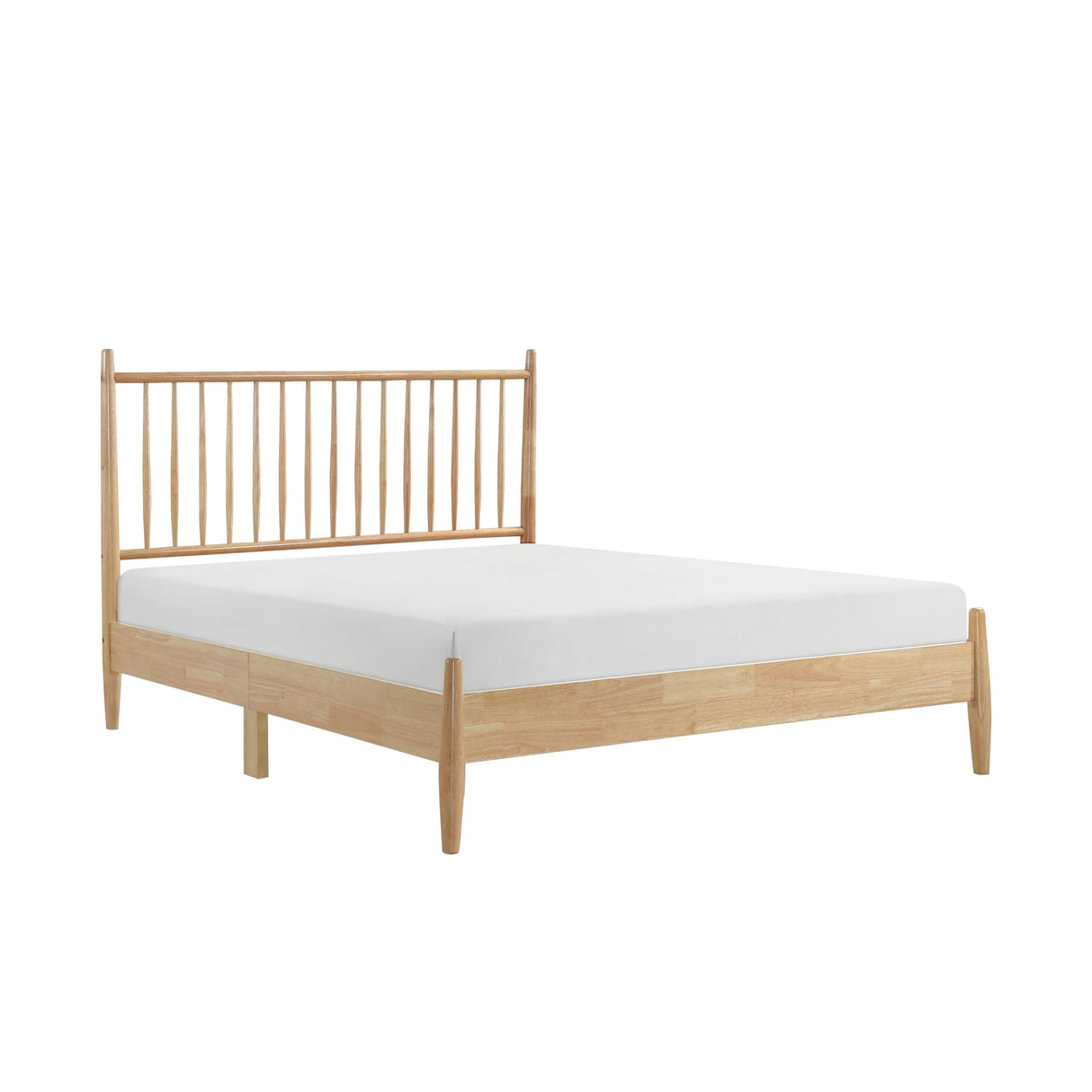 Natural Finish Wooden Queen Platform Bed 1pc Mid-Century Modern Bedroom Furniture