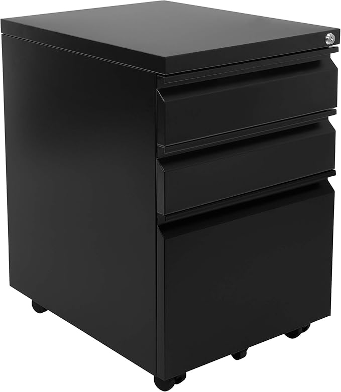 3 Drawer File Cabinet with Lock and Wheels, Under Desk Storage Filing Cabinet