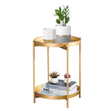 Side Table 2-Tier Metal Round End Table with Removable Tray (2-Tier Gold)