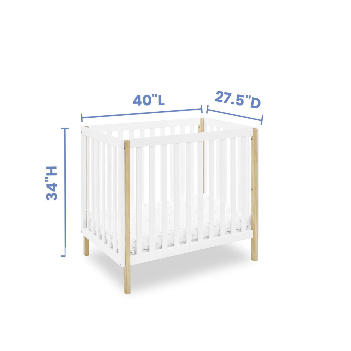 Gio Mini Crib with 2.75" Mattress Included, Bianca White/Natural